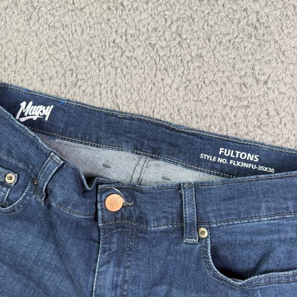 Mugsy Jeans Mens 35x30 Blue Fultons Straight Faded Dark Wash Stretch Denim - Picture 3 of 9